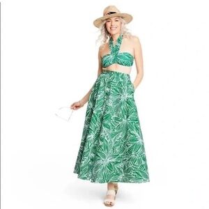 NWT! Tabitha Brown Green Floral Leaf Print Skirt Size Large Buttons Target Maxi